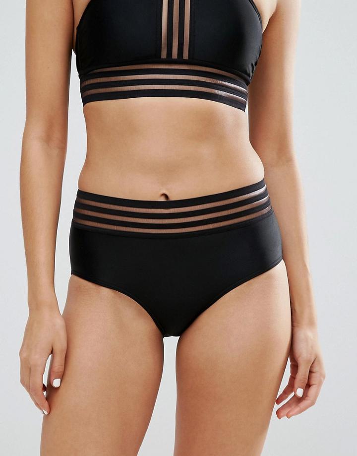 New Look Mesh High Waist Bikini Bottoms - Black