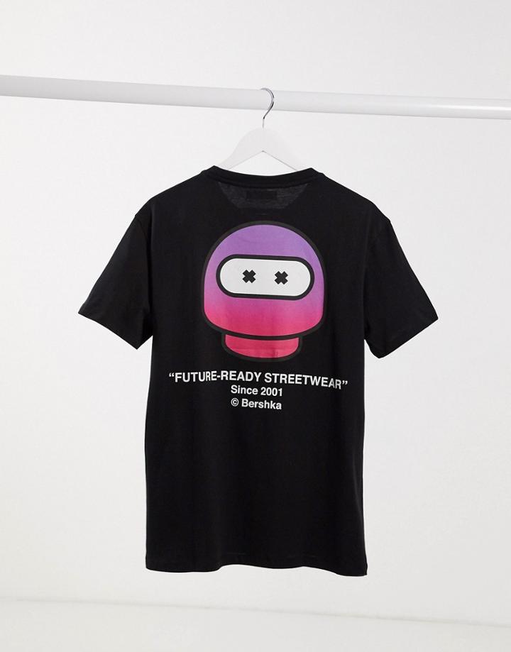 Bershka T-shirt With Manga Print In Black