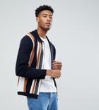 Asos Tall Knitted Jacket In Milano Stitch With Vertical Stripe - Multi