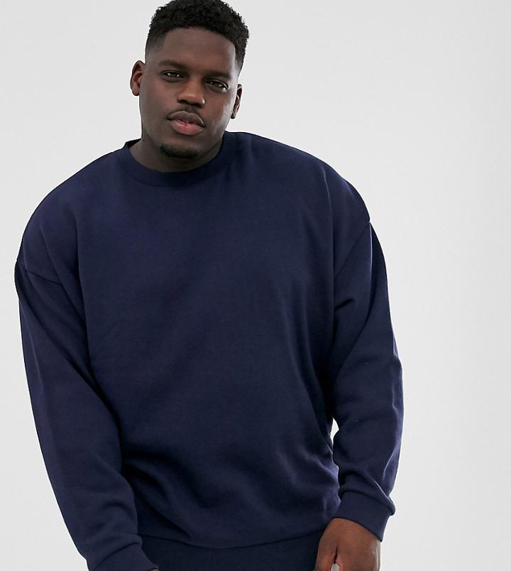 Asos Design Plus Oversized Sweatshirt In Navy - Navy