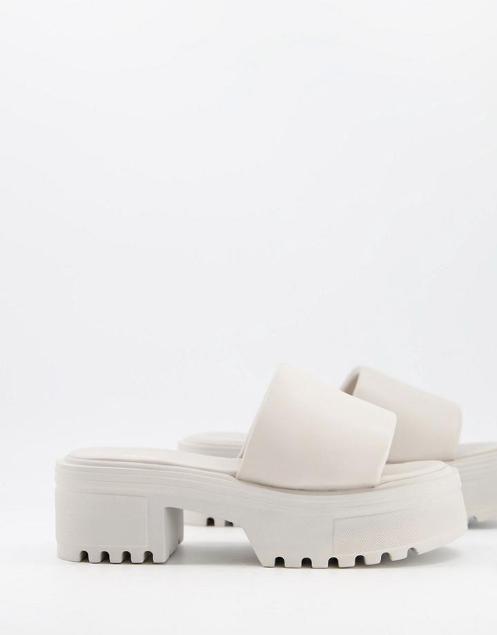 Asos Design Tile Chunky Padded Mid Heeled Sandals In Off White
