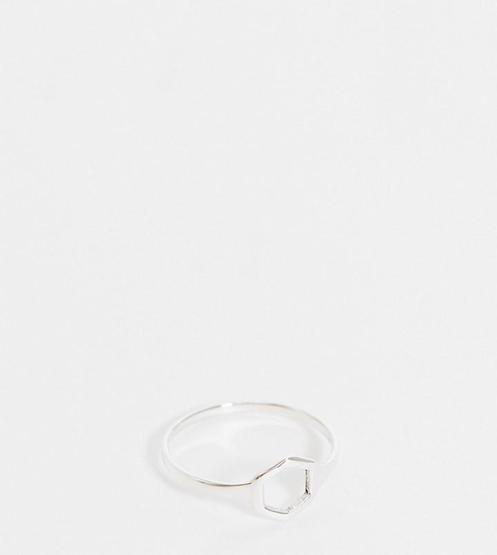 Kingsley Ryan Curve Chunky Ring With Hexagon In Sterling Silver