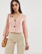 Boohoo Button V Neck Blouse In Brick - Multi