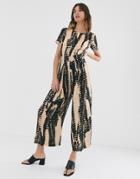 Asos Design Short Sleeve Tea Jumpsuit In Tie Dye Print-multi