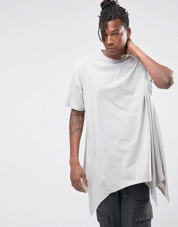 Asos Super Oversized T-shirt With Shaped Hem In Gray - Gray