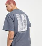 Reclaimed Vintage Inspired Organic Cotton T-shirt With Front And Back Sketchy Faces Print In Charcoal-grey