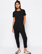 Asos T-shirt Jersey Jumpsuit With Peg Leg - Charcoal