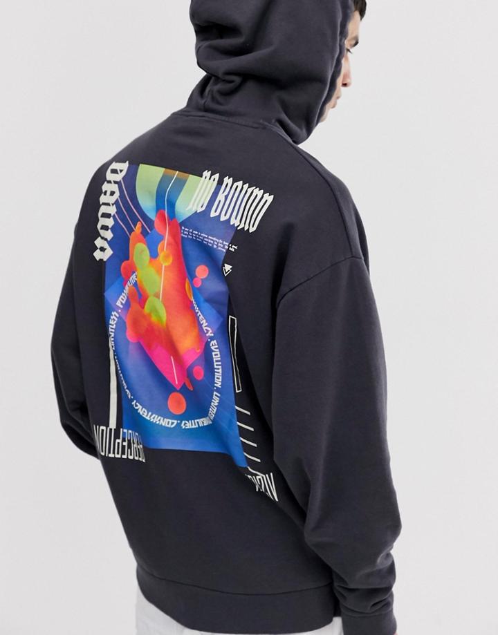 Asos Design Oversized Hoodie With Back Print In Washed Black - Black