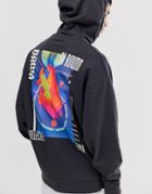 Asos Design Oversized Hoodie With Back Print In Washed Black - Black