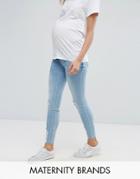 New Look Maternity Under The Bump Distressed Knee Skinny Jeans - Blue