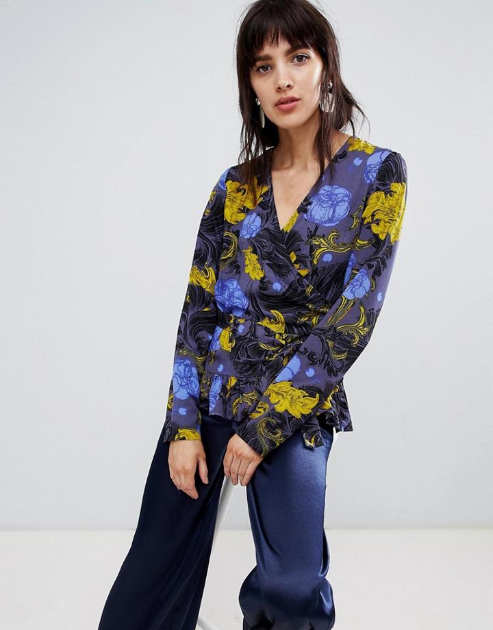 Selected Sonja Floral Wrap Blouse - Blue