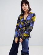 Selected Sonja Floral Wrap Blouse - Blue