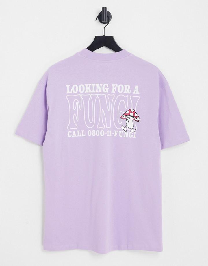 Topman Oversized T-shirt With Front And Back Fungi Print In Lilac-purple
