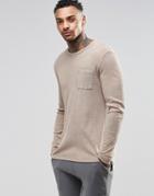 Asos Rib Longline Long Sleeve T-shirt With Acid Wash And Step Hem - Camel