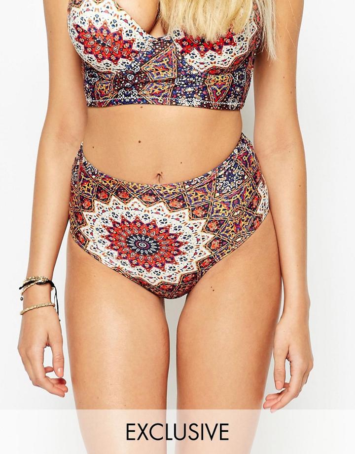 Wolf & Whistle Printed Lace Up Tassel Bikini Bottom - Multi