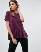 Asos T-shirt In Sparkle Fabric With Ruffle Hem - Pink