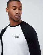 Asos Design Long Sleeve Raglan T-shirt With City Chest Print-white