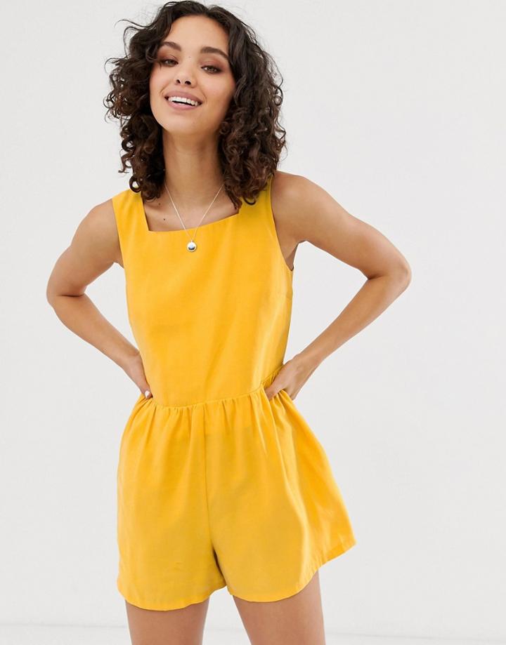 Asos Design Minimal Button Back Romper - Yellow