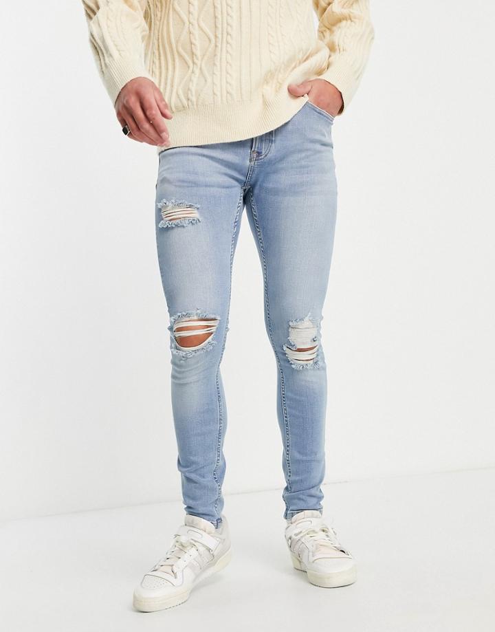 Topman Blowout Spray On Jeans In Light Wash-blues
