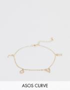Asos Design Curve Anklet With Crystal Love Charms In Gold Tone - Gold