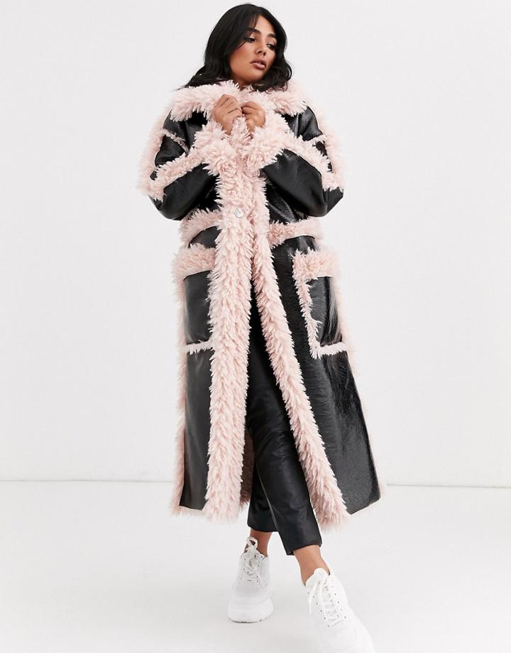 Asos Design Vinyl Reversible Paneled Maxi Coat