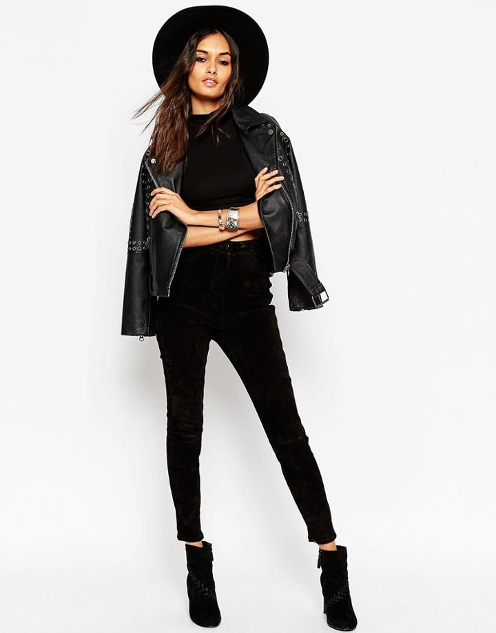Asos Premium Skinny Pants In Suede - Black