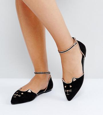 Asos Lexus Wide Fit Halloween Cat Pointed Ballet Flats - Black