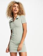 Topshop Towelling Collared Mini Dress In Sage-green