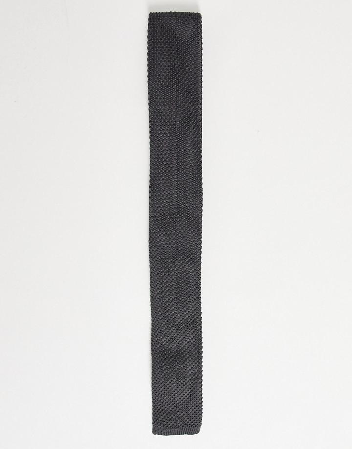 Asos Design Knitted Tie In Charcoal-grey