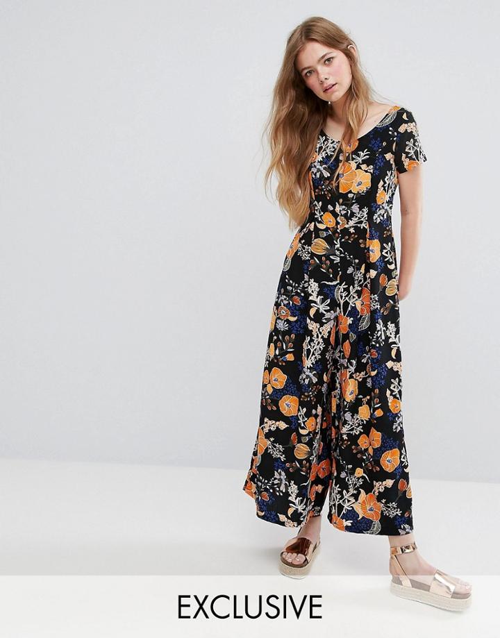 Monki Bold Floral Wide Leg Jumpsuit - Black
