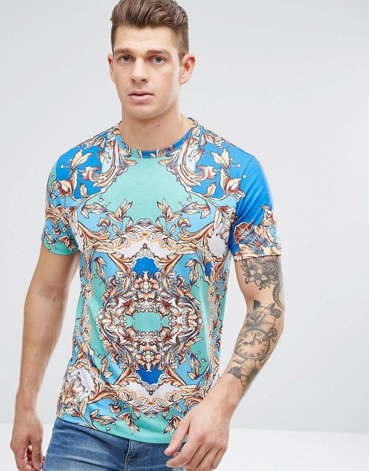 Jaded London T-shirt In Blue With Baroque Print - Blue