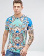 Jaded London T-shirt In Blue With Baroque Print - Blue