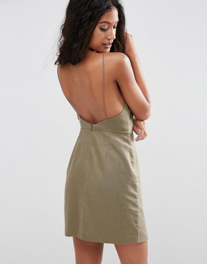 Asos Scoop Back Mini Sundress - Khaki