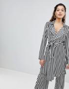 Parallel Lines Relaxed Jacket With Tie Waist In Stripe Co-ord - Multi