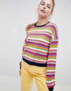 Bershka Rainbow Stripe Sweater In Multi - Multi