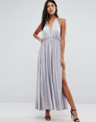 Pixie & Diamond Plunge Front Maxi Dress - Silver