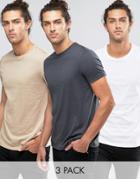 Asos 3 Pack T-shirt In White/washed Black/beige - Multi