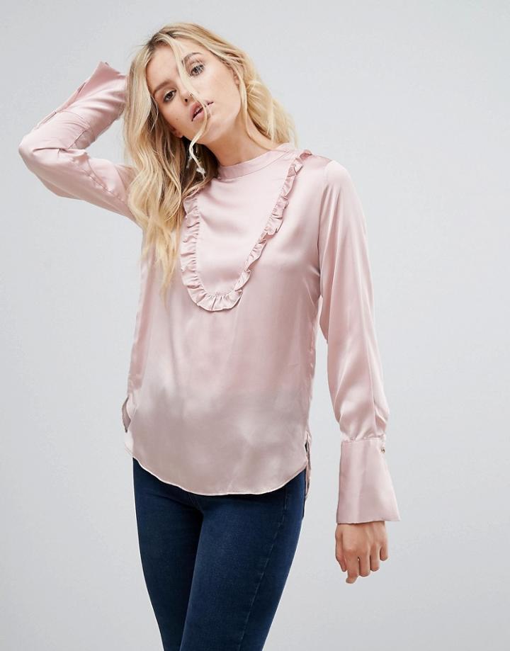 Pepe Jeans Gold Label Dusk Sateen Ruffle Blouse - Pink