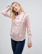 Pepe Jeans Gold Label Dusk Sateen Ruffle Blouse - Pink