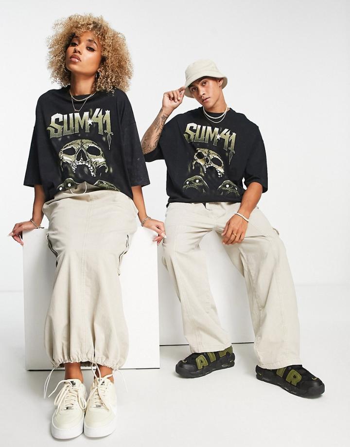 Asos Design Unisex Oversized T-shirt With Sum41 Print In Washed Black