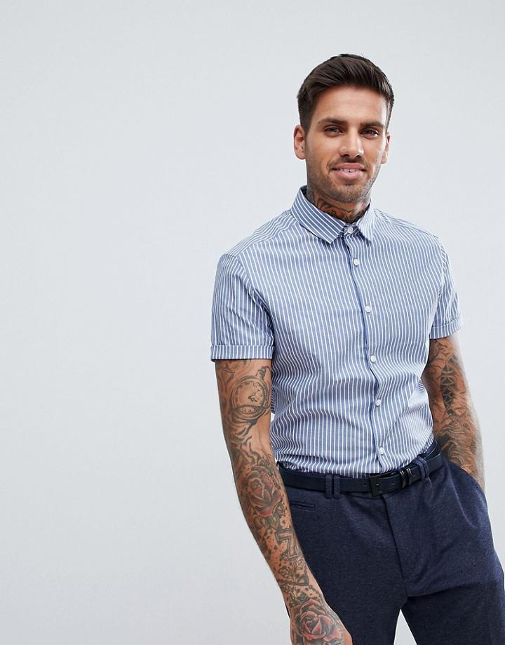 Asos Smart Skinny Stripe Shirt - Blue