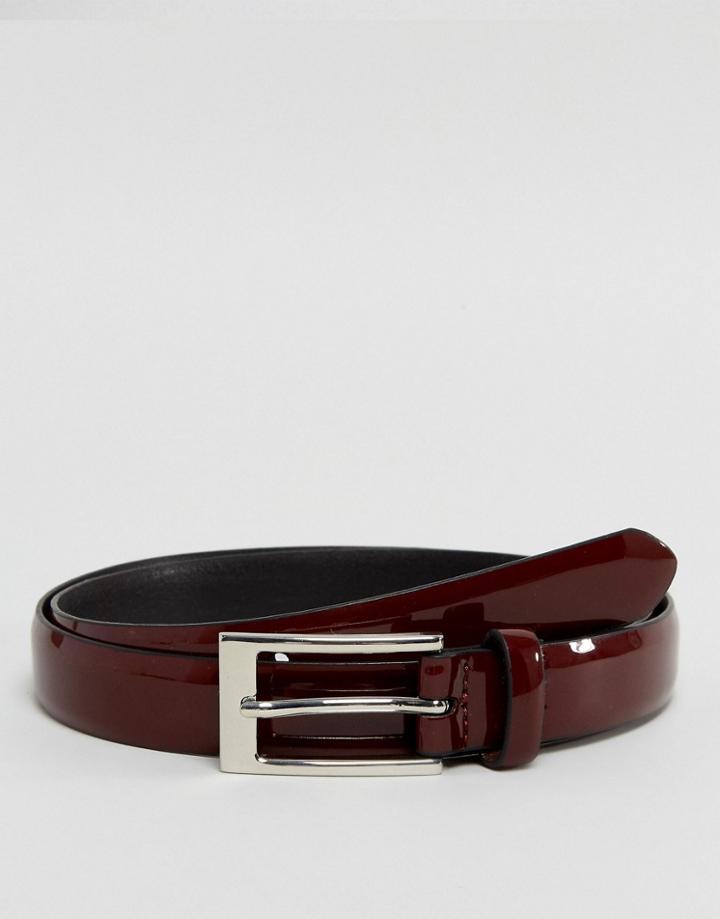 Ben Sherman Smart Skinny Belt In Burgundy Patent - Red