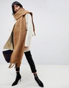 Asos Design Fluffy Two Tone Long Fluffy Scarf With Tassels - Brown