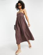 Asos Design Cami Midi Dress With Square Neck In Chocolate-brown