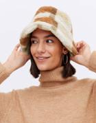 New Look Faux Fur Bucket Hat In Neutral Check-white