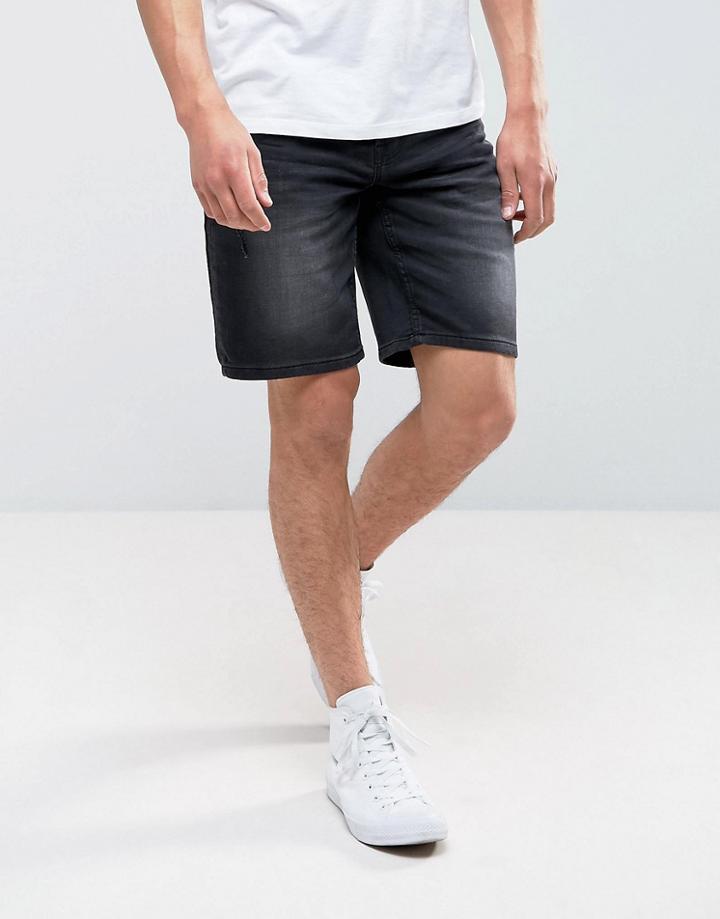 Troy Rip And Repair Denim Jog Shorts - Black