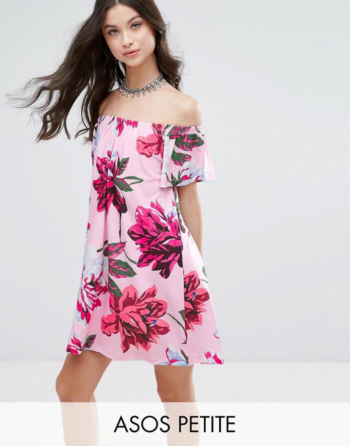 Asos Petite Off Shoulder Sundress In Pink Floral Print - Pink