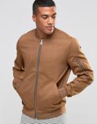 Asos Bomber Jacket With Sleeve Zip In Tobacco - Tobacco