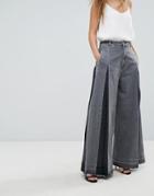 Diesel Wide Leg Jean With Pleat Detail - Gray