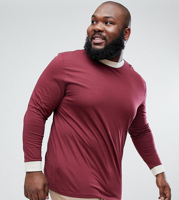 Asos Plus Relaxed Skater Long Sleeve T-shirt With Contrast Turtle Neck And Curved Hem - Multi